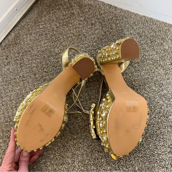 Azalea Wang MAYA-GOLD rhinestone PLATFORM HEELED SANDAL woman’s size 11 - Picture 9 of 10